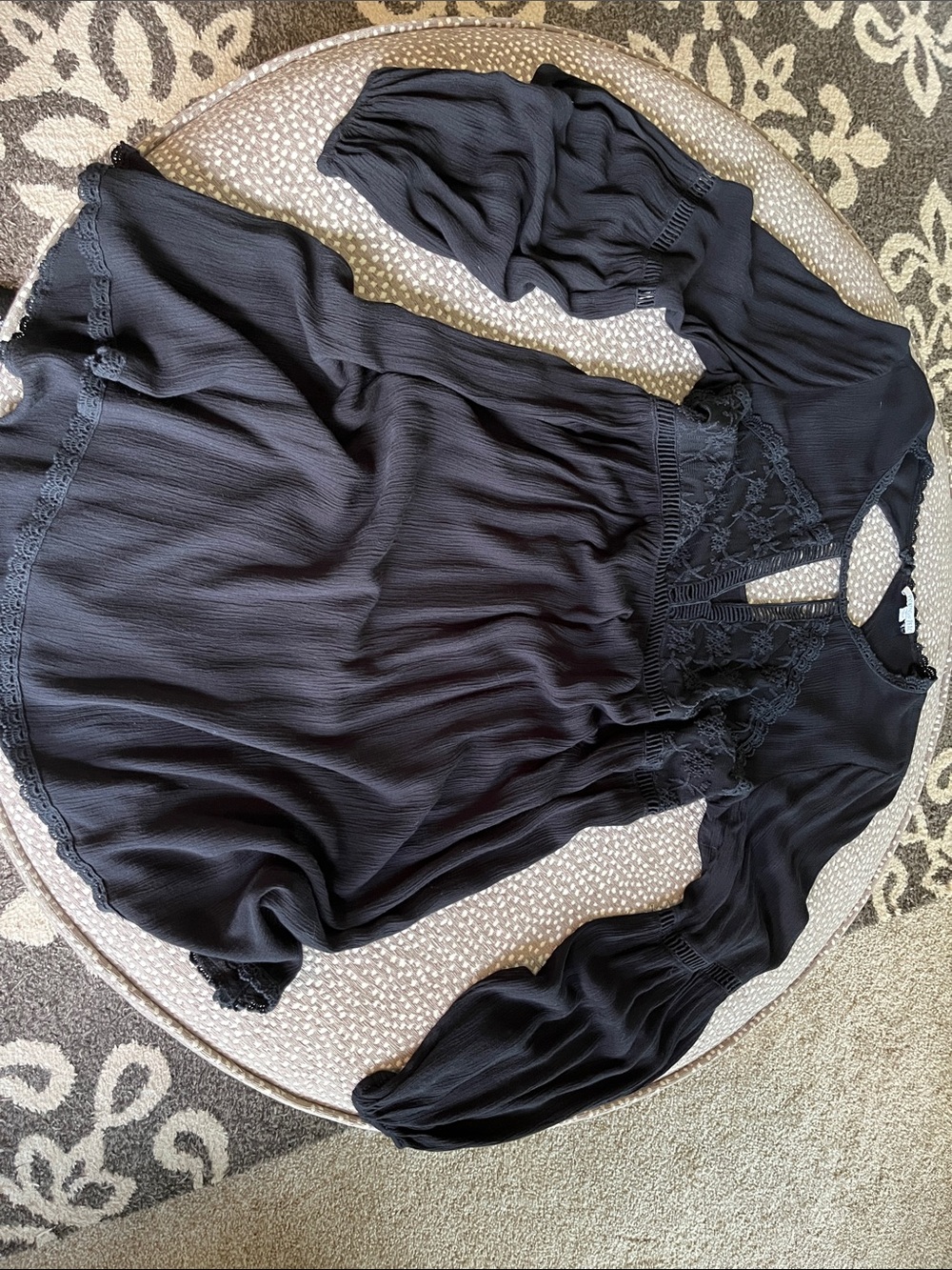 Patrons of Peace Black Lace-Trim Long Sleeve Baby doll dress.